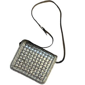 Vintage Designer Warren Reed Silver & Gold  Leather Basket Weave Flap Bag